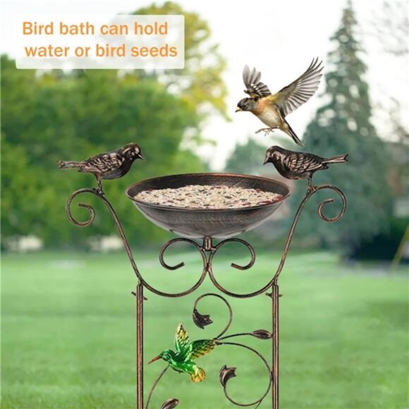 Garden Trellis Bird Bath Outdoor, 40Inch Antique Iron Garden Plant Trellis Decor - Picture 5 of 7